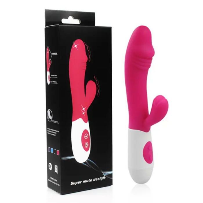 Vibrador Consolador Doble Estimulacion Punto G Y Clitoris 30 Modos De Vibración (Pilas Aaa) Flor 